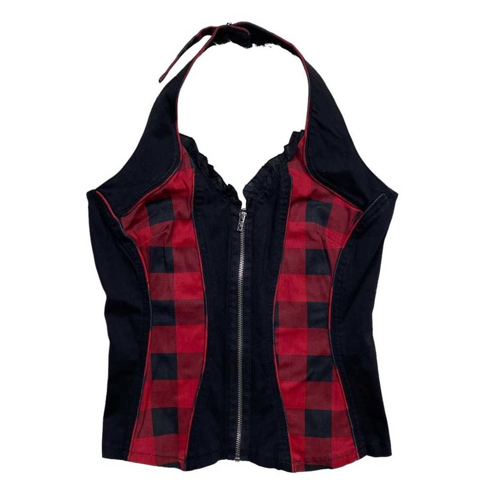 TrippNYC Vintage Y2K Plaid Corset Halter Top Larg… - image 1