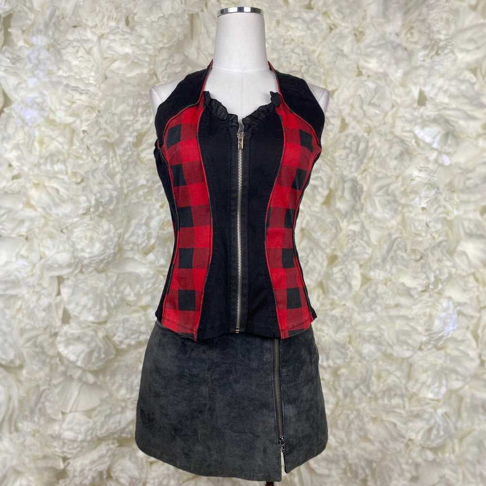 TrippNYC Vintage Y2K Plaid Corset Halter Top Larg… - image 2