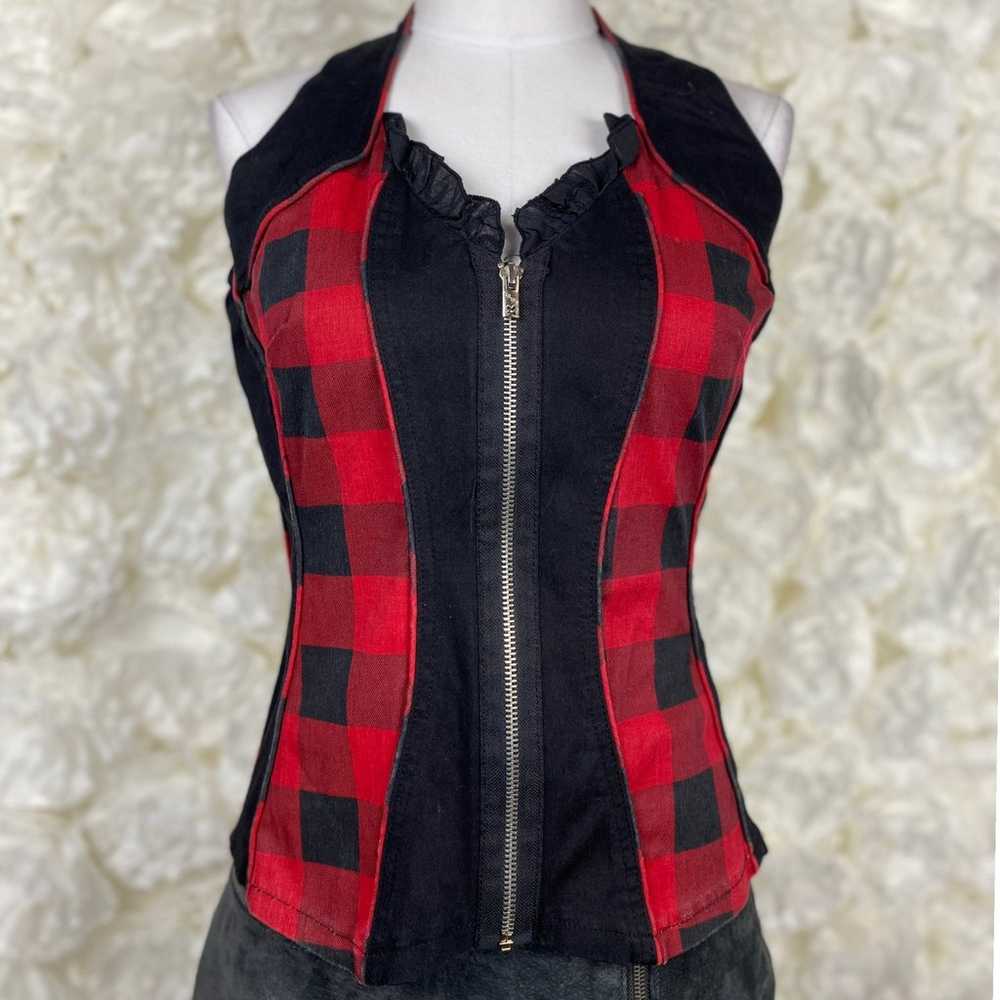 TrippNYC Vintage Y2K Plaid Corset Halter Top Larg… - image 3