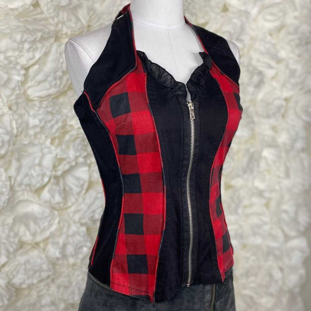 TrippNYC Vintage Y2K Plaid Corset Halter Top Larg… - image 5