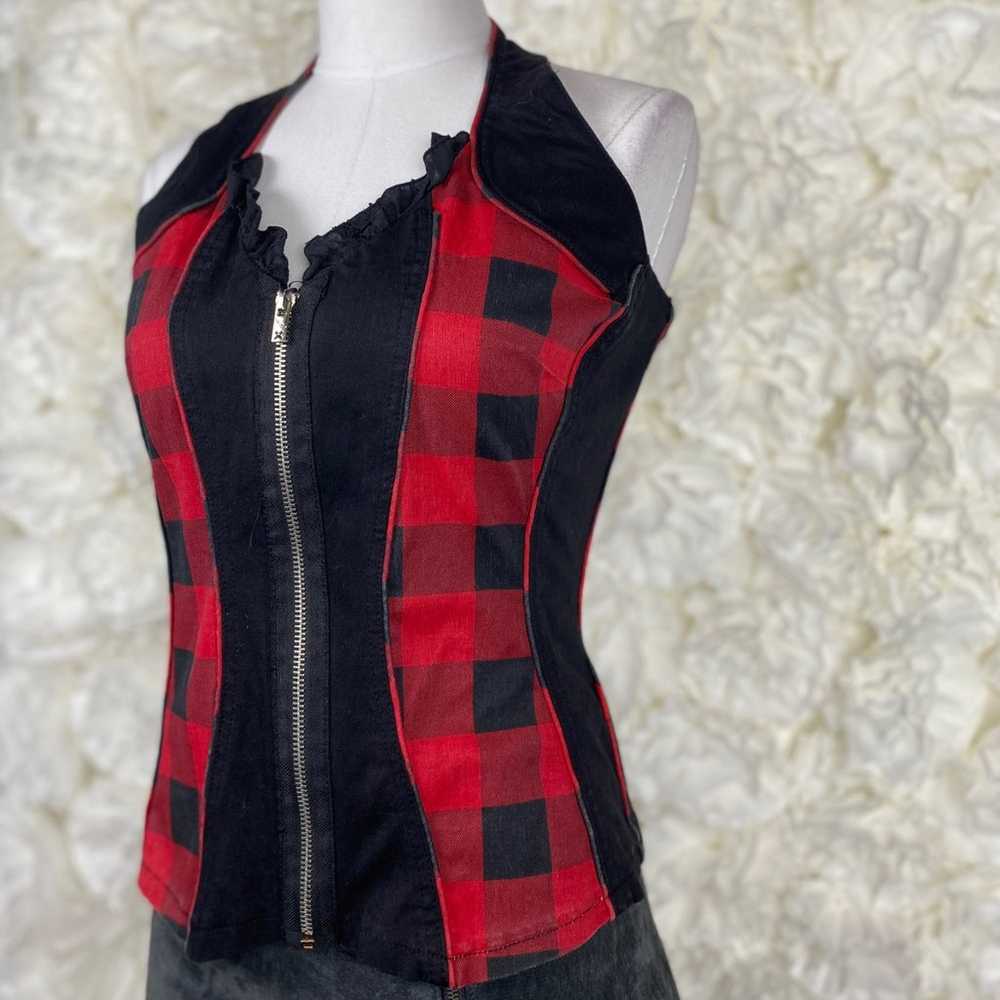 TrippNYC Vintage Y2K Plaid Corset Halter Top Larg… - image 6