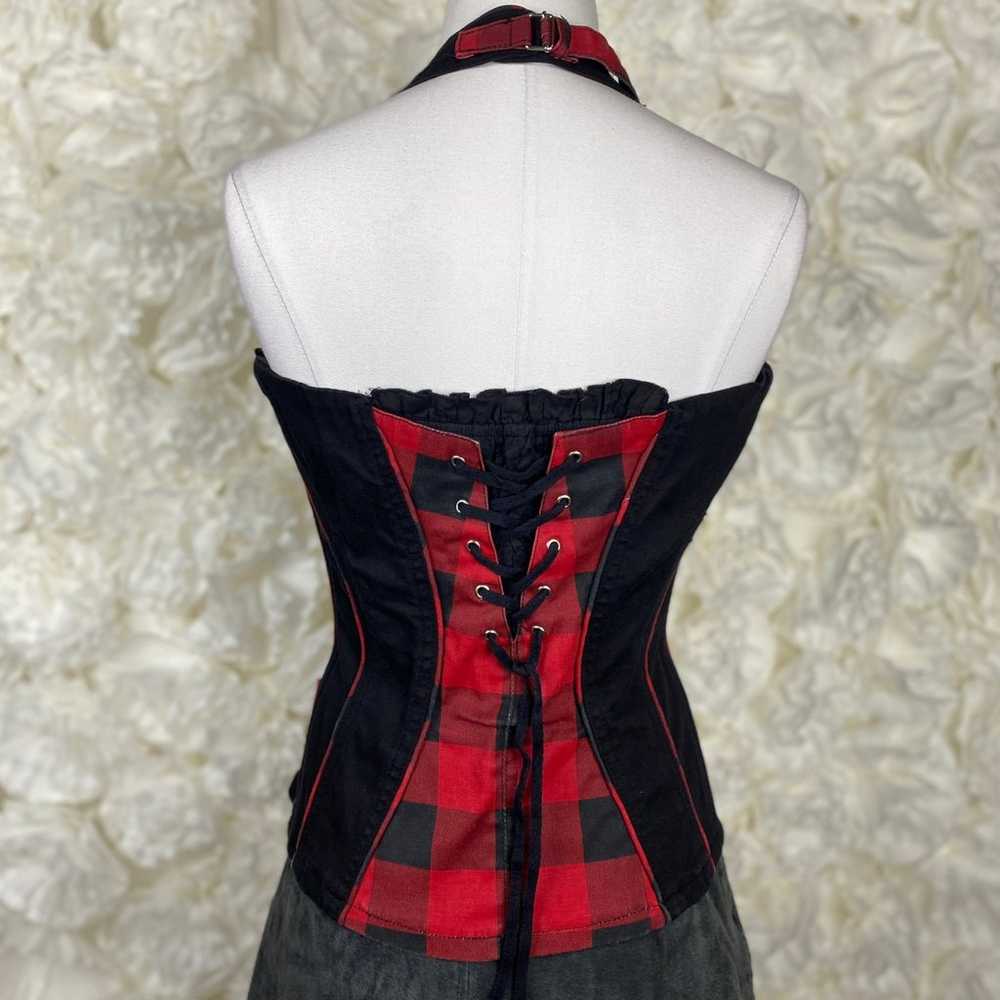 TrippNYC Vintage Y2K Plaid Corset Halter Top Larg… - image 7