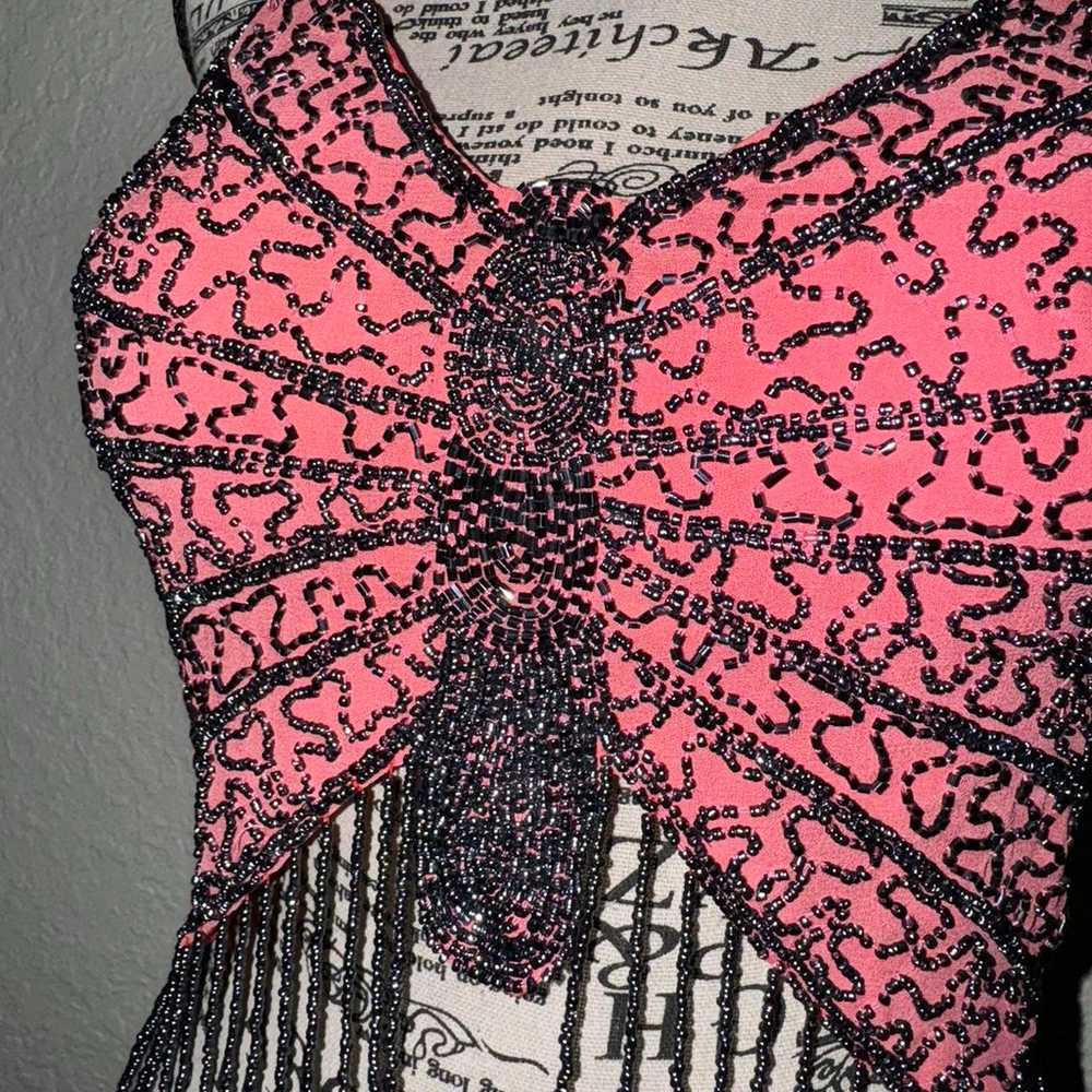 Pink beaded butterfly halter top shiny iridescent… - image 7