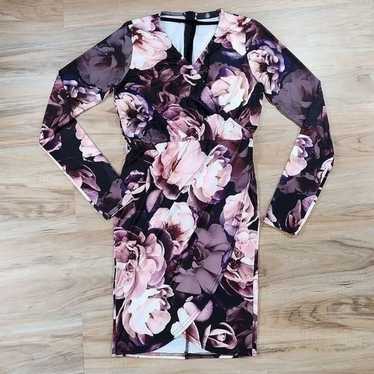 Missguided Purple Floral Faux Wrap Around Mini Dre