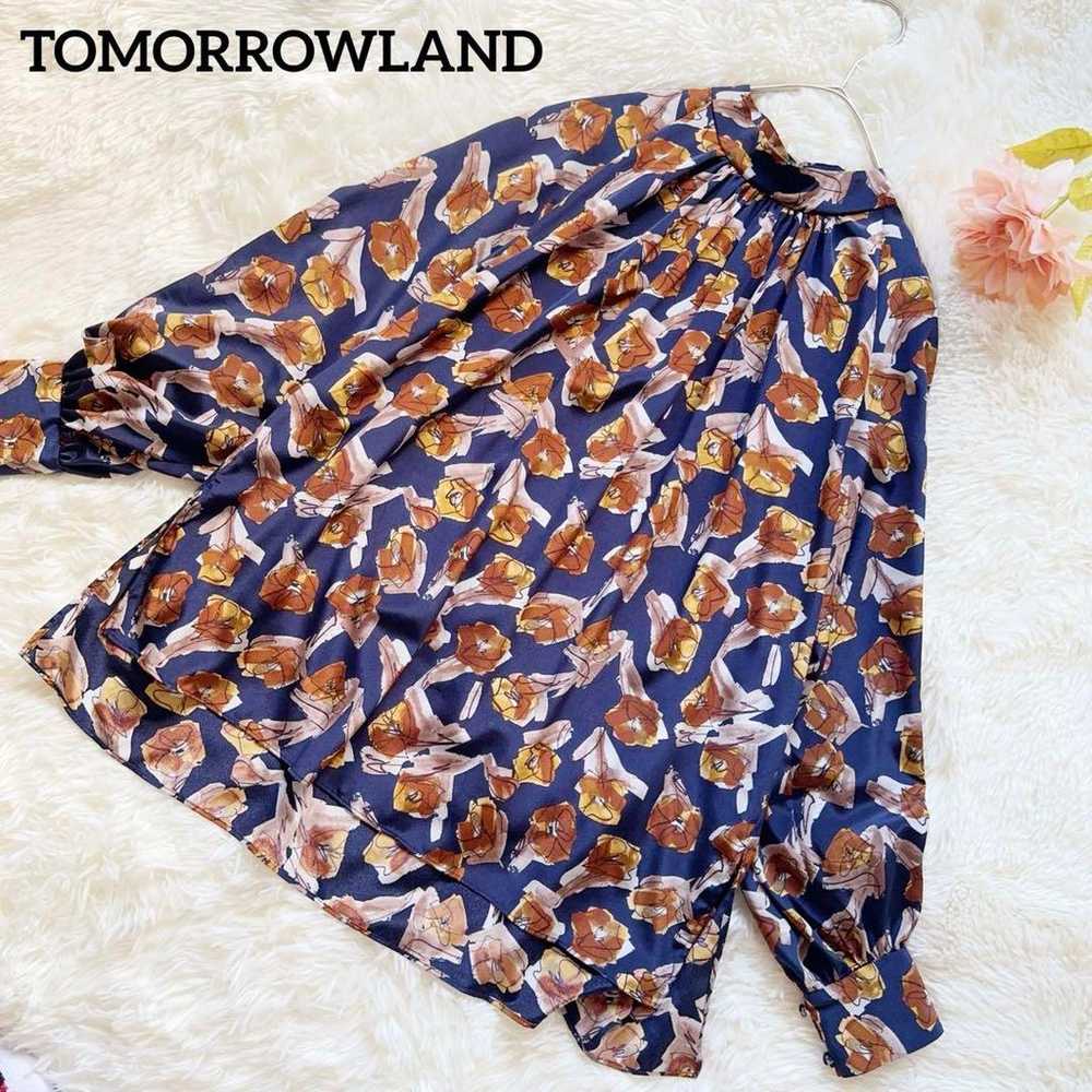 Tomorrowland Flower Print Neck Gather Blouse Flor… - image 1