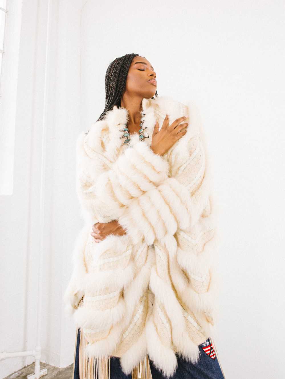 1980s Ivory Fur Knit Cocoon Coat - image 2