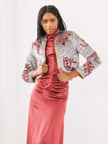 Silver Embroidered Velvet Quilt Jacket