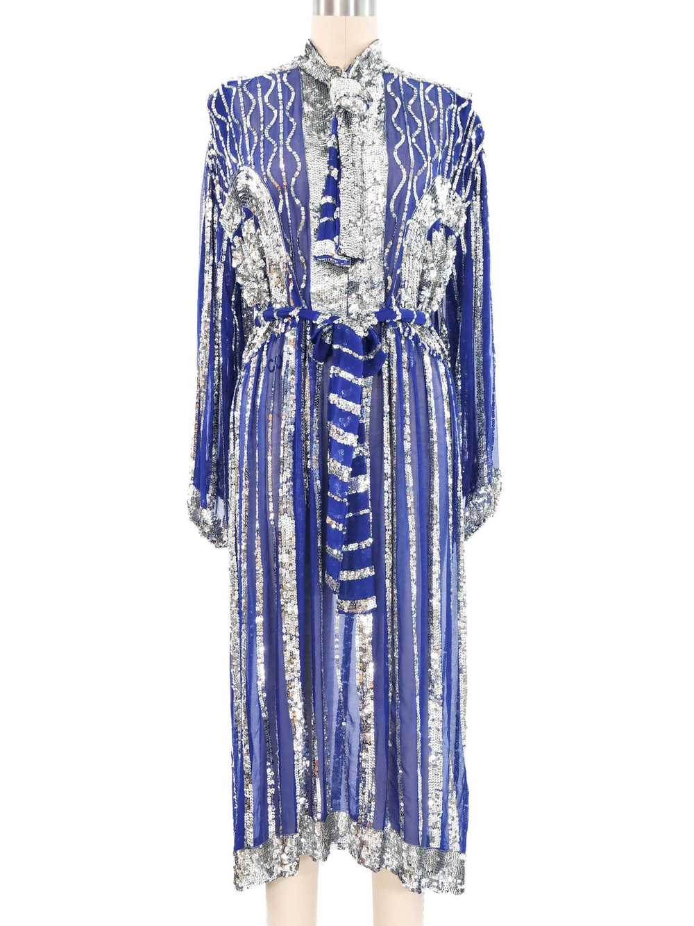 Royal Blue Sequin Embellished Chiffon Dress - image 1