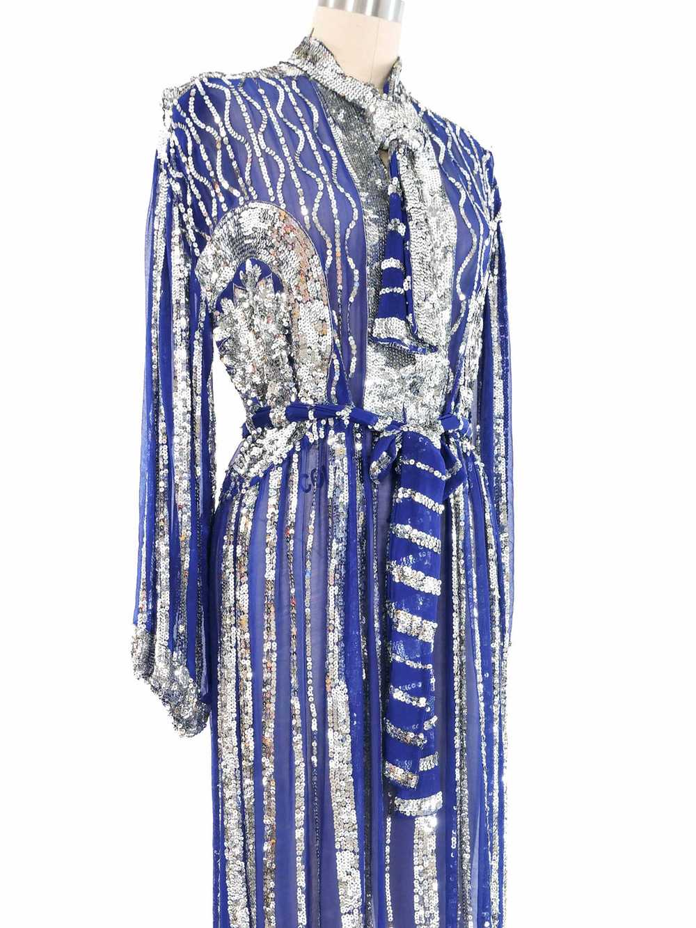 Royal Blue Sequin Embellished Chiffon Dress - image 2