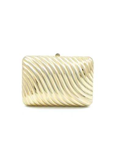 Ribbed Goldtone Metal Clutch