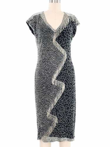 Fabrice Bead Embellished Zig Zag Metallic Dress