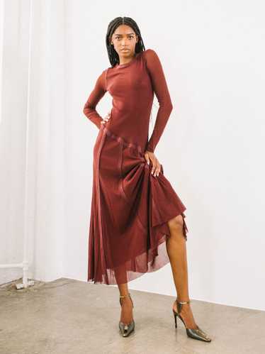 Jean Paul Gaultier Maroon Mesh Long Sleeve Midi Dr