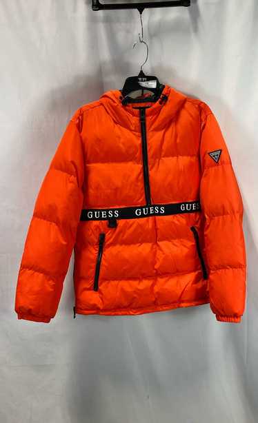 Guess Mens Red Quilted Pockets Long Sleeve Hooded 