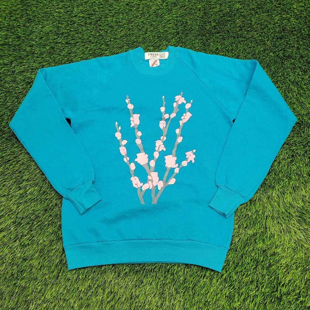 Jerzees Vintage Cat Flower Sweatshirt Womens Medi… - image 1