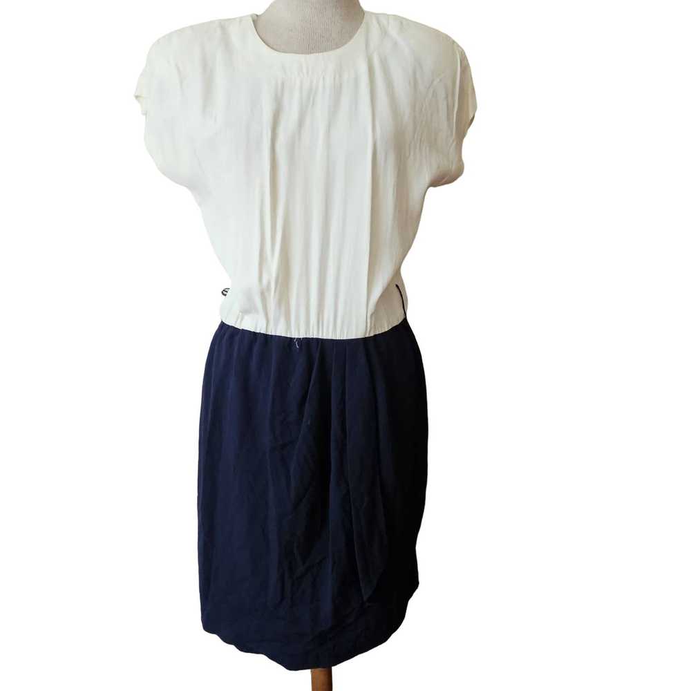 Vintage Vintage Cream and Navy Blue Short Sleeve … - image 1