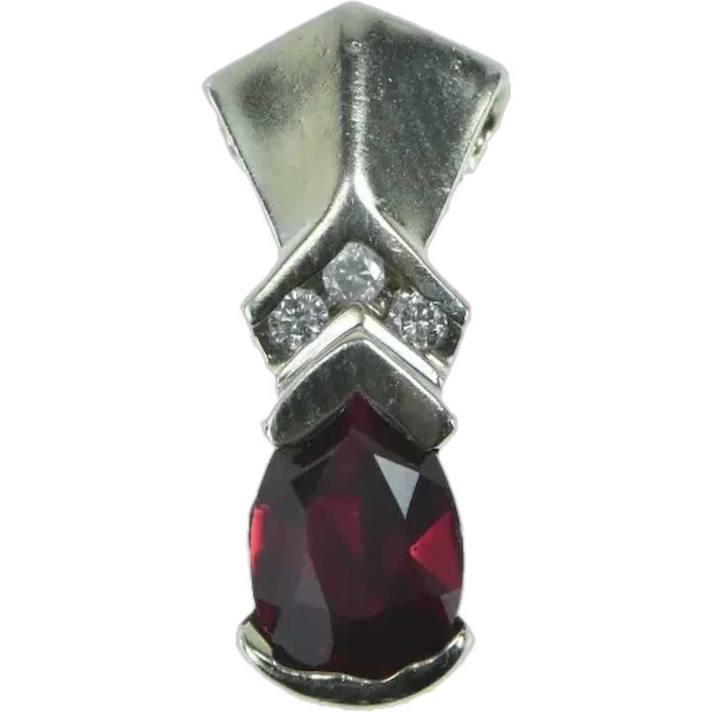 14K Pear Garnet Diamond Accent Vintage Pendant Wh… - image 1