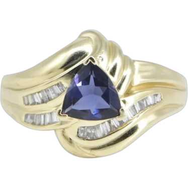 14K Trillion Iolite Baguette Diamond Freeform Ring