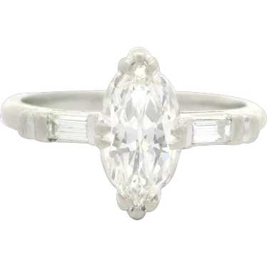 Vintage Platinum Old Cut Marquise & Baguette Diam… - image 1