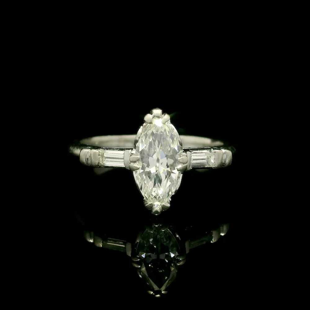 Vintage Platinum Old Cut Marquise & Baguette Diam… - image 2