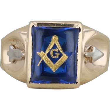 10k Yellow Gold Men's Masonic Synthetic Sapphire … - image 1