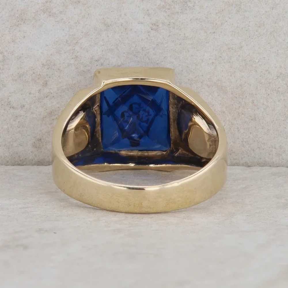 10k Yellow Gold Men's Masonic Synthetic Sapphire … - image 3