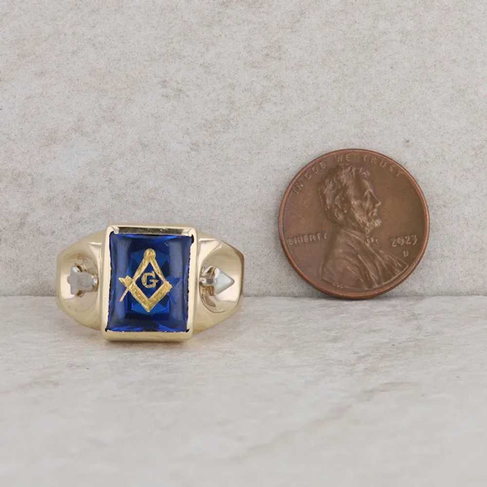 10k Yellow Gold Men's Masonic Synthetic Sapphire … - image 6