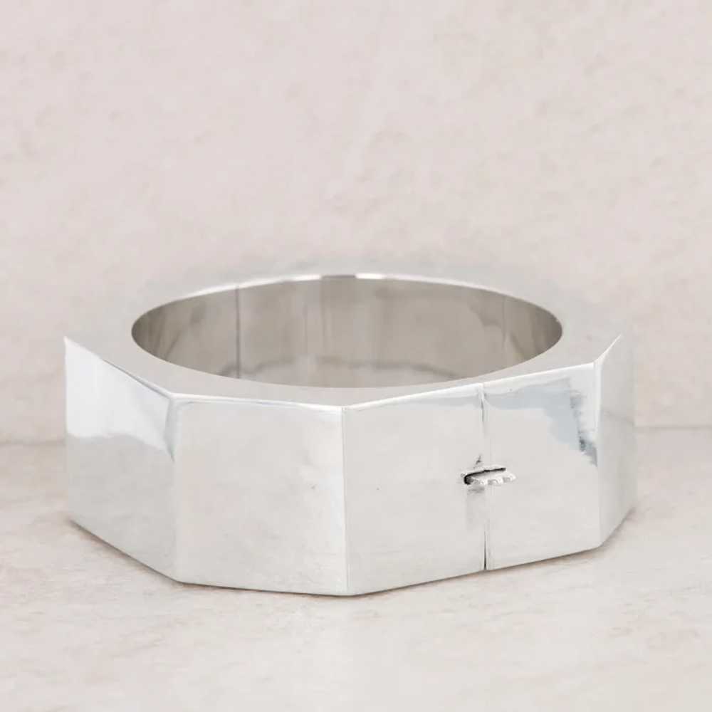 Sterling Silver Wide Octagonal Bangle Cuff 58.54g - image 2