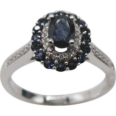 Sapphire & Diamond Ring 10K White Gold Ring Size … - image 1