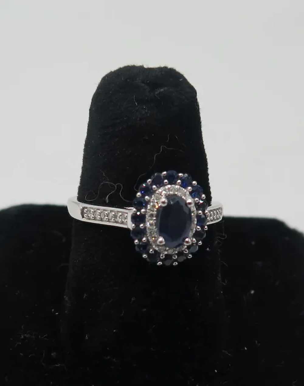 Sapphire & Diamond Ring 10K White Gold Ring Size … - image 2