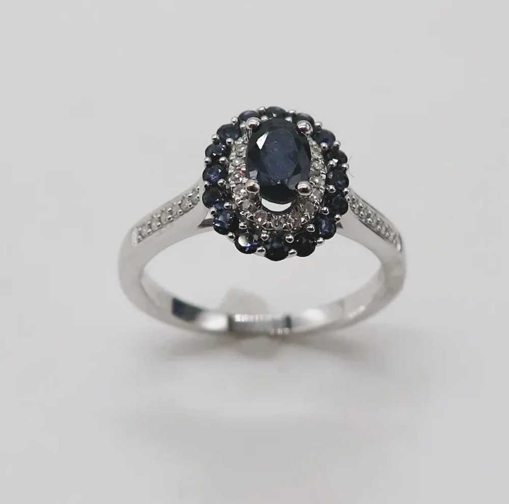 Sapphire & Diamond Ring 10K White Gold Ring Size … - image 3