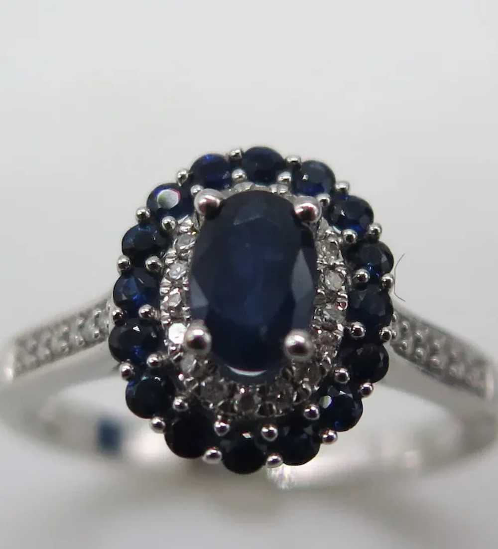 Sapphire & Diamond Ring 10K White Gold Ring Size … - image 4