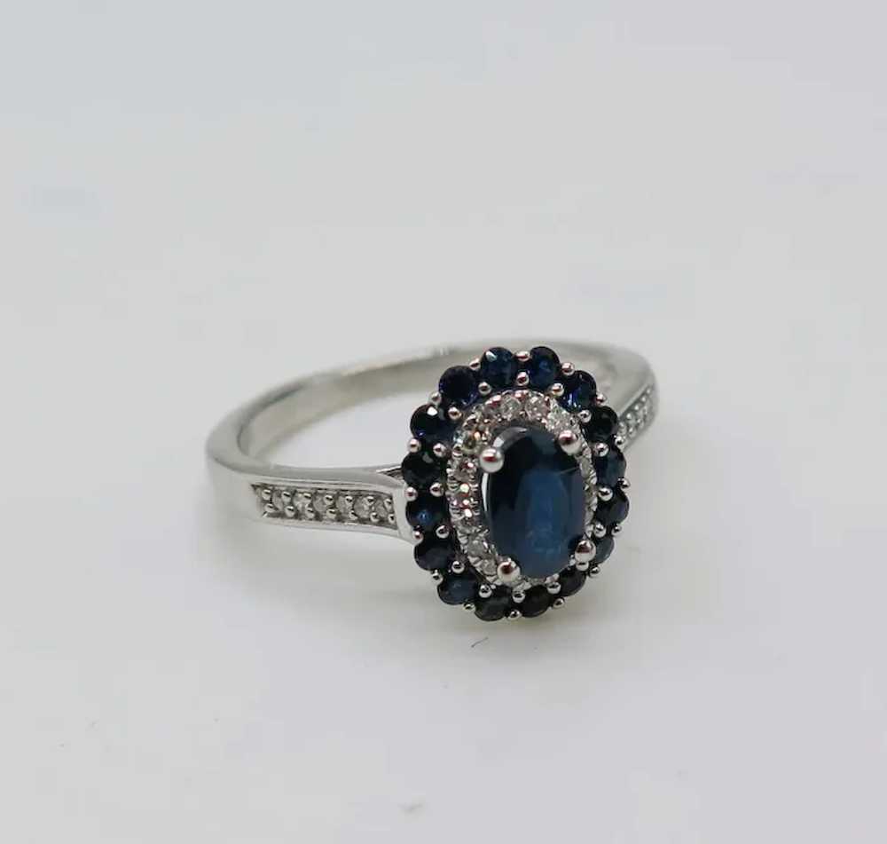 Sapphire & Diamond Ring 10K White Gold Ring Size … - image 5