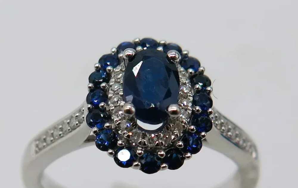 Sapphire & Diamond Ring 10K White Gold Ring Size … - image 8