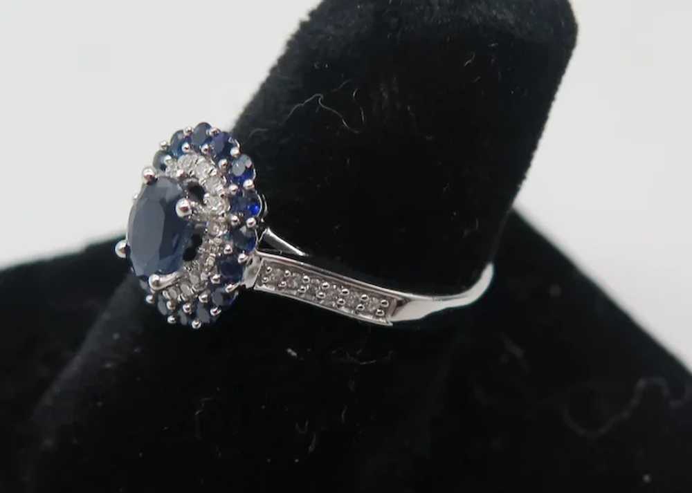 Sapphire & Diamond Ring 10K White Gold Ring Size … - image 9