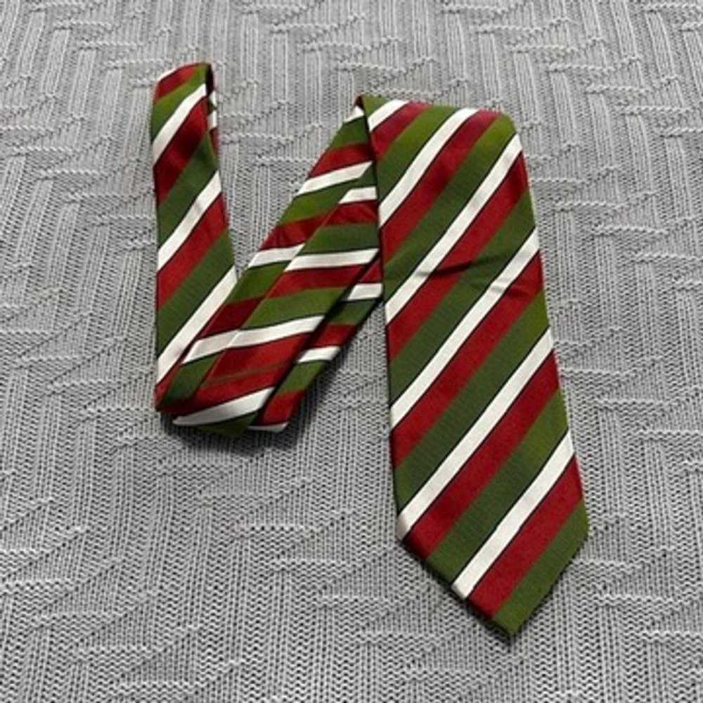 Brioni Brioni red green and white striped silk tie - image 1