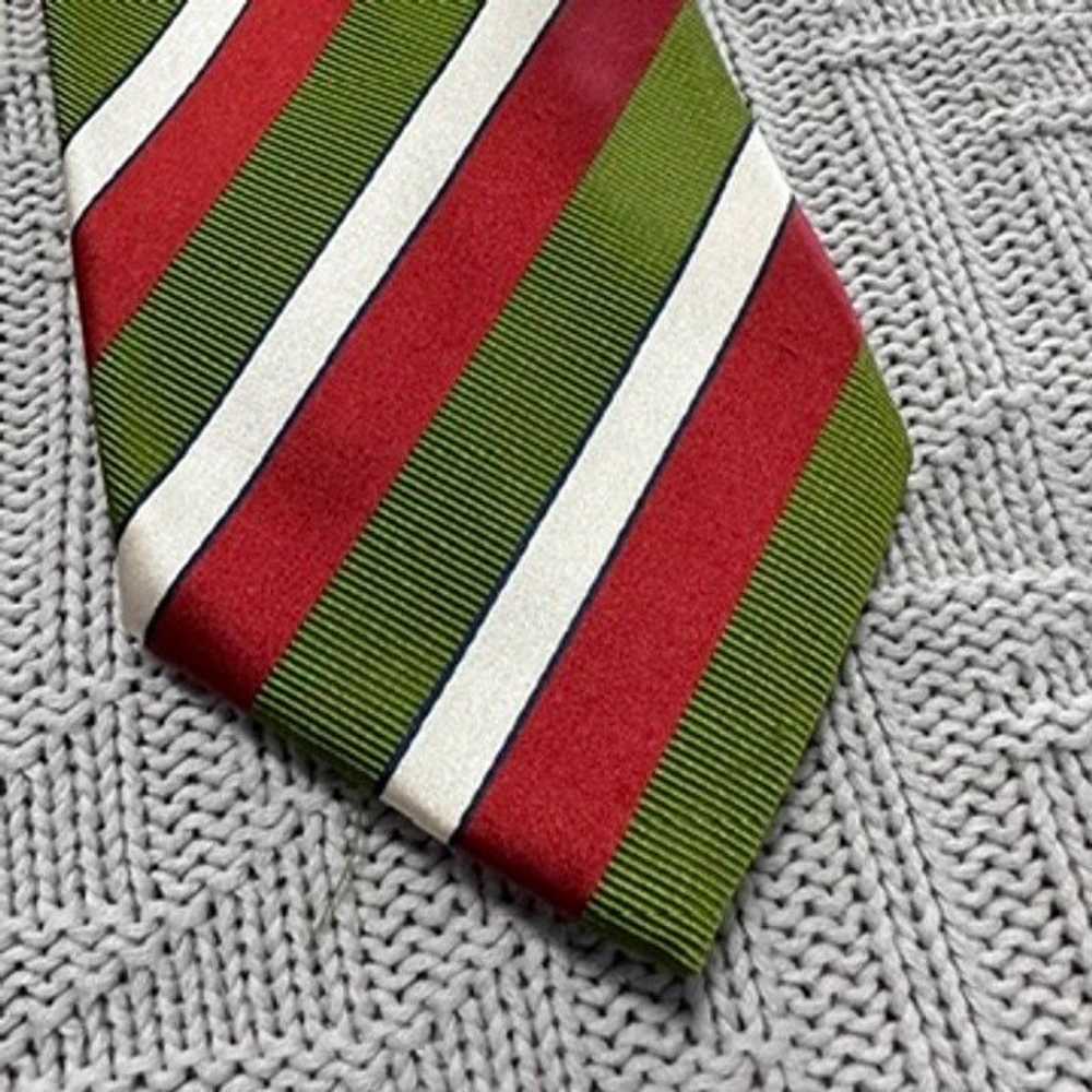 Brioni Brioni red green and white striped silk tie - image 2