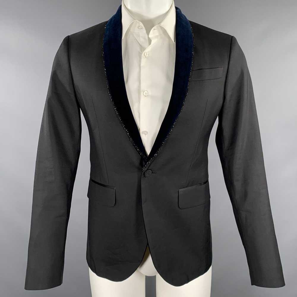 Dsquared2 Black Navy Wool Silk Shawl Collar Sport… - image 1