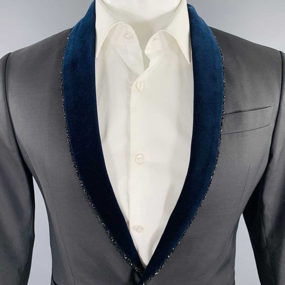 Dsquared2 Black Navy Wool Silk Shawl Collar Sport… - image 2