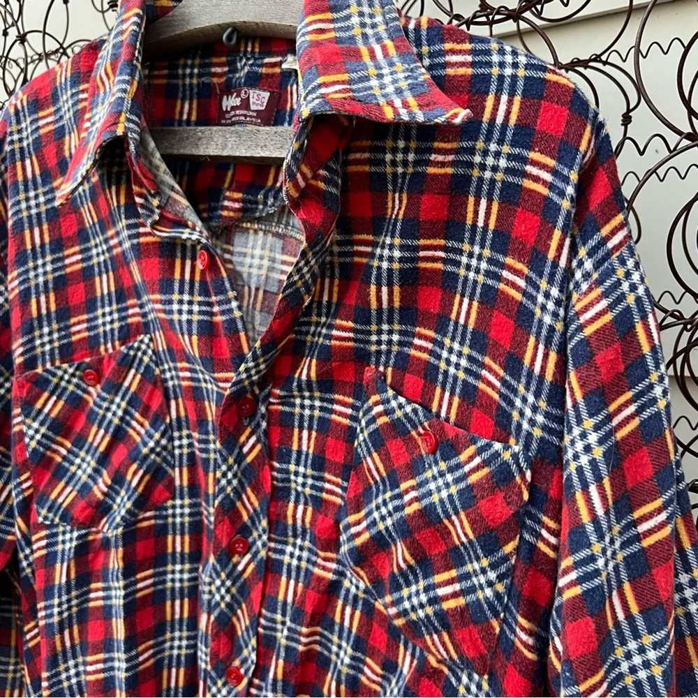 Vintage Huskee blue red plaid flannel long sleeve… - image 2