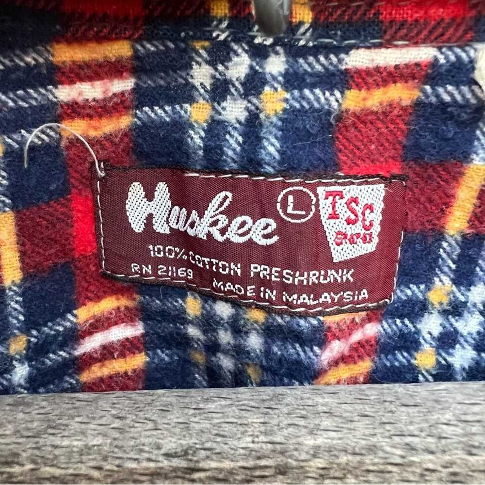 Vintage Huskee blue red plaid flannel long sleeve… - image 7