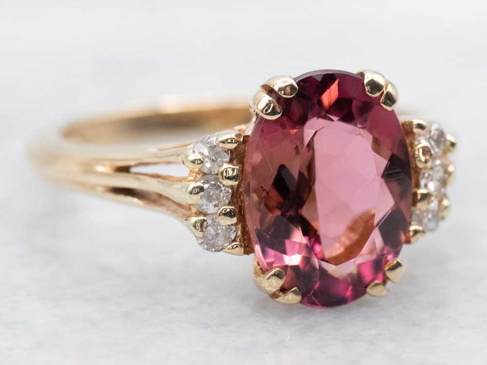 Pink Tourmaline and Diamond Split Shank Ring - image 1