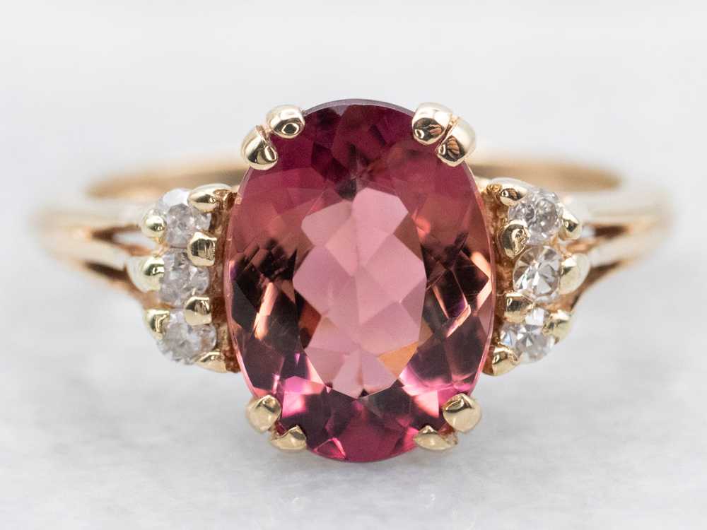 Pink Tourmaline and Diamond Split Shank Ring - image 2