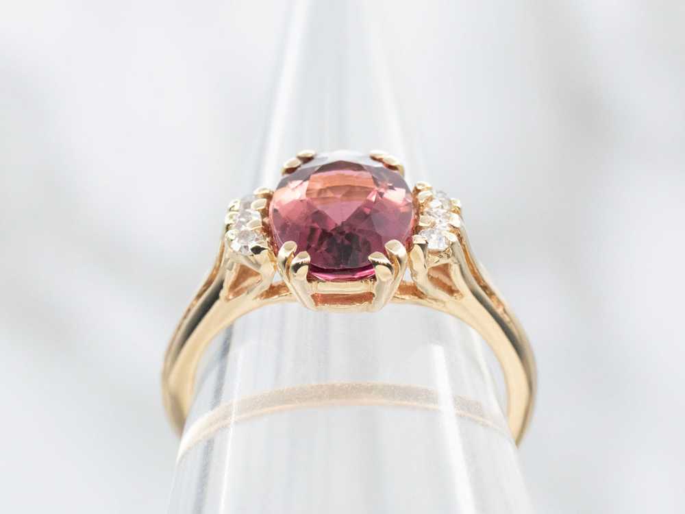 Pink Tourmaline and Diamond Split Shank Ring - image 3