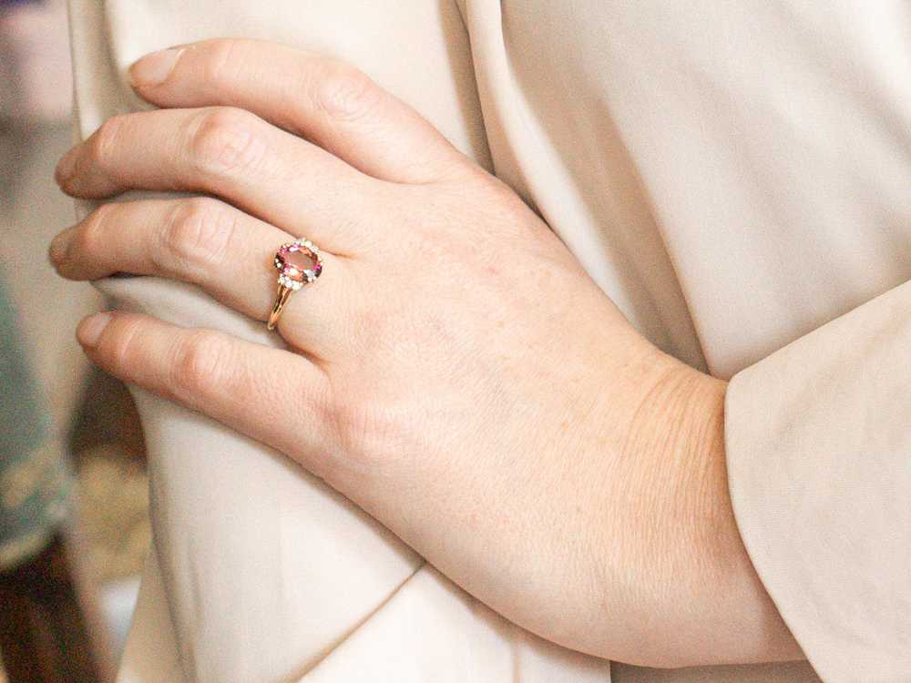 Pink Tourmaline and Diamond Split Shank Ring - image 4