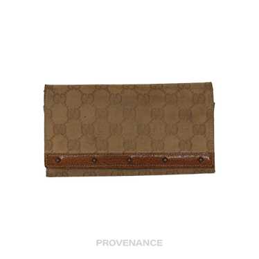 Gucci 🔴 Gucci Long Wallet - GG Canvas Brown Stud… - image 1