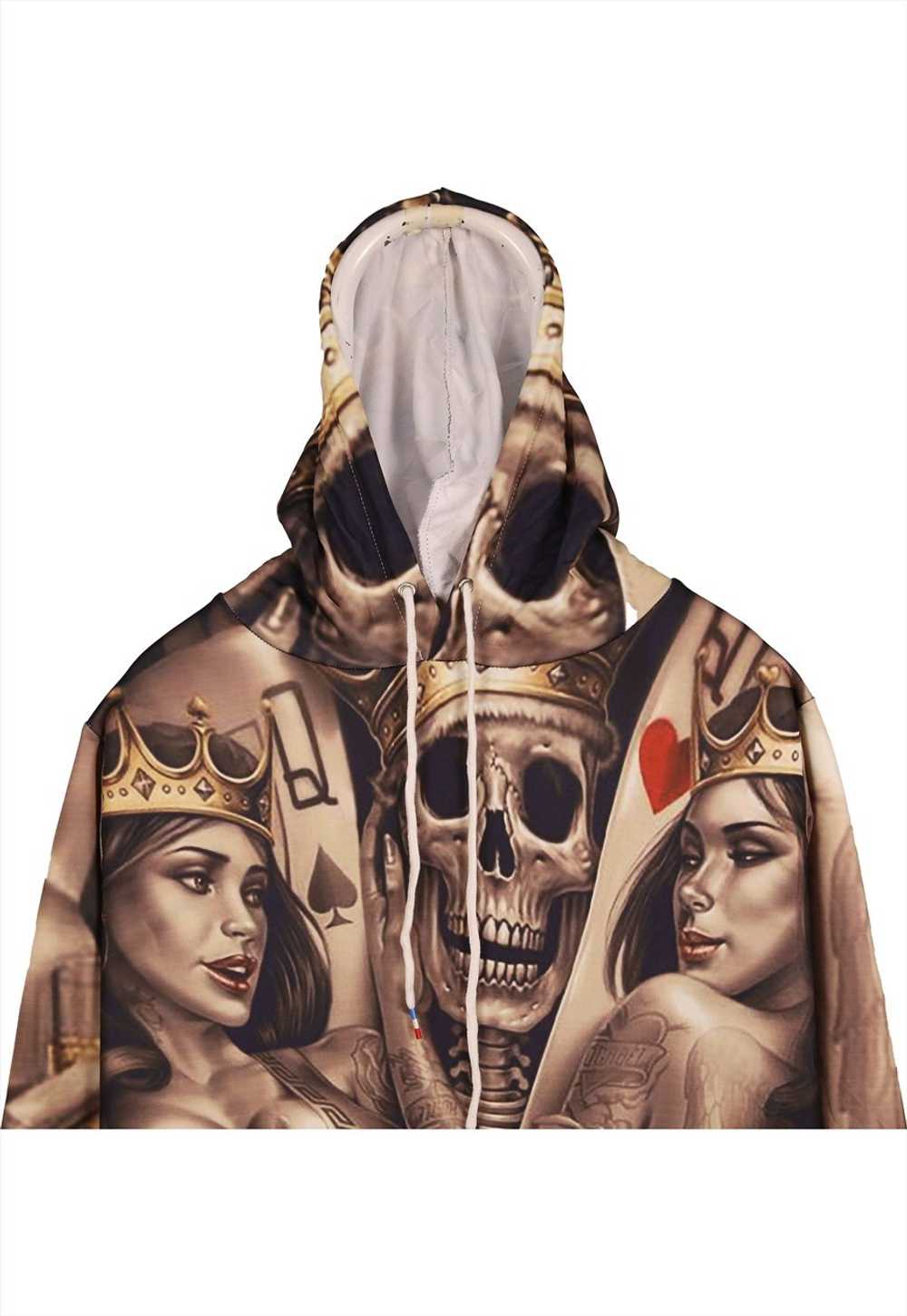 Vintage 90's Skeleton Hoodie Poker Skull All Over… - image 2