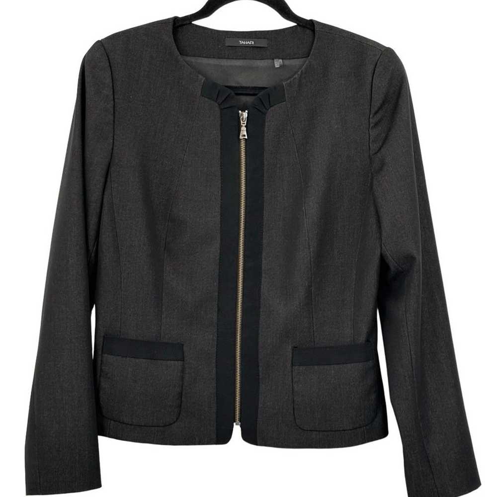 Elie Tahari Tahari Black Gray Full Zip Lapel-Less… - image 1