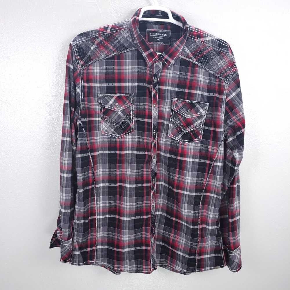 Buckle Black Shirt Mens 2XL Blue Plaid Button up … - image 1