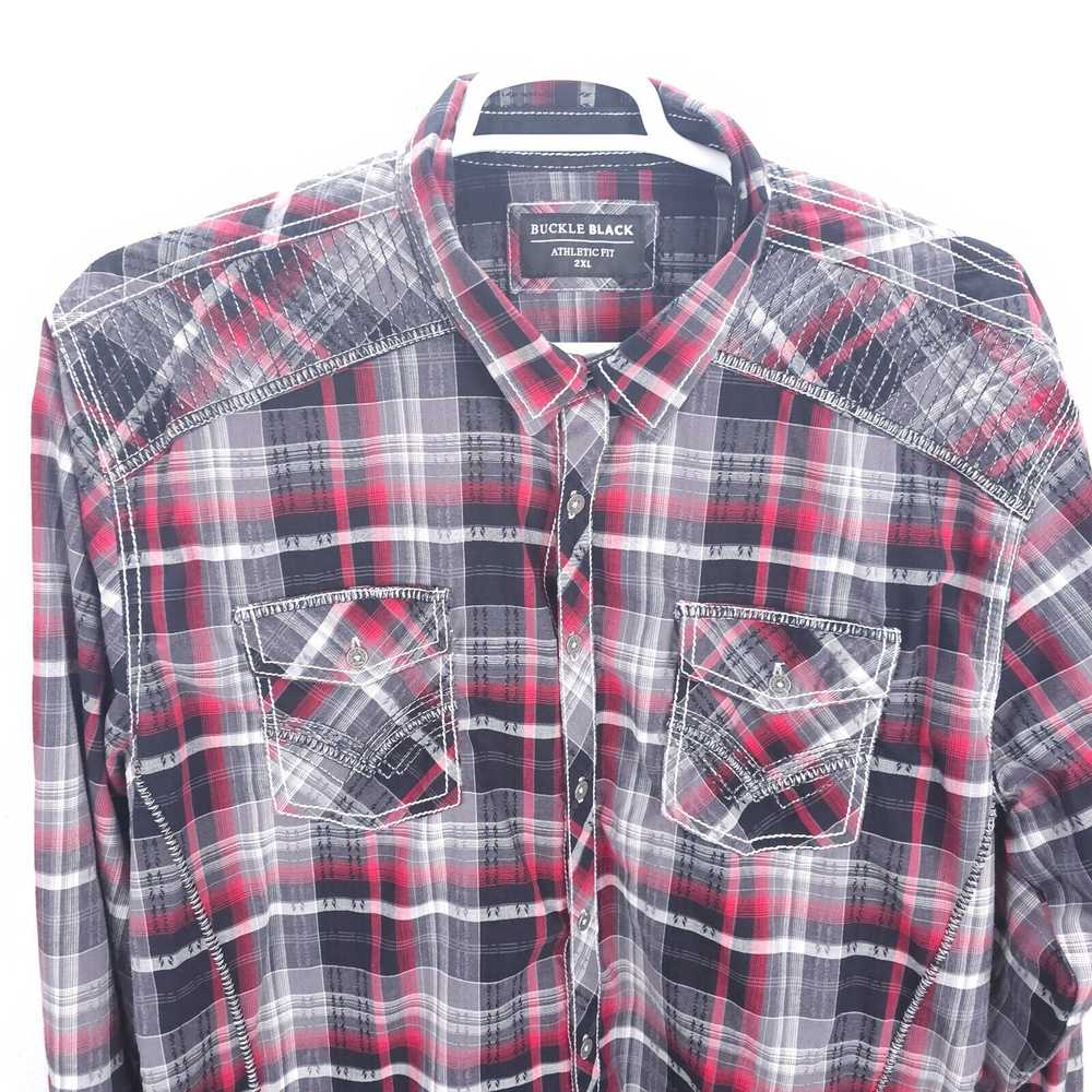 Buckle Black Shirt Mens 2XL Blue Plaid Button up … - image 3