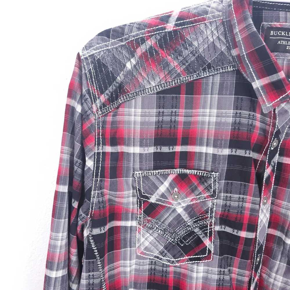 Buckle Black Shirt Mens 2XL Blue Plaid Button up … - image 4